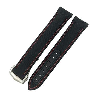 Imagem de GANYUU Pulseira de relógio de nylon 19mm 20mm 21mm para Omega Seamaster Diver 300 AT150 Planeta Ocean End Curvado Tecido de Lona Azul Correia de Relógio (Cor: Preto Vermelho, Tamanho: 20mm)
