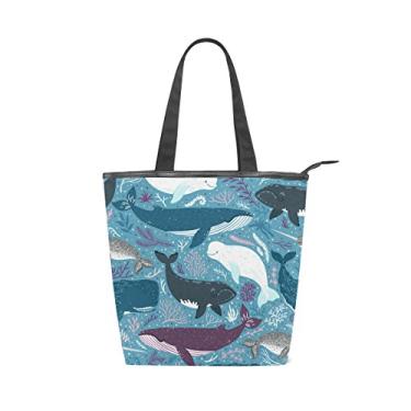 Imagem de ALAZA Bolsa de ombro de lona com estampa de baleias e coral