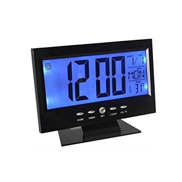 Imagem de Relógio de mesa digital lcd led acionamento sonoro despertador termometro PRETO CBRN01422 - Commerce Brasil