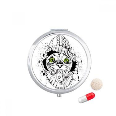 Imagem de Suéter branco com cabeça de gato para proteger animais e pílulas com bolso para remédios