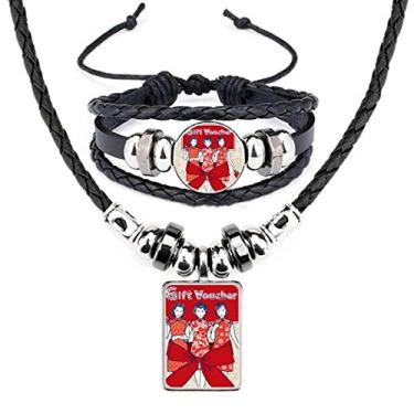 Imagem de Conjunto de joias de pulseira de couro feminina vermelha da Cultura chinesa