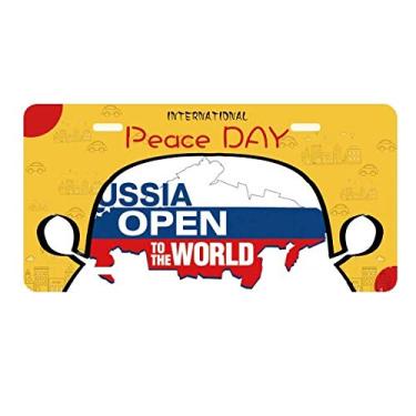 Imagem de DIYthinker Placa de carro com mapa da bandeira aberta para o mundo da Rússia