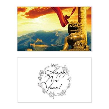 Imagem de The Great Wall Lion Huabiao Ribbon New Year Festival Cartão de felicitações Bless Message Present