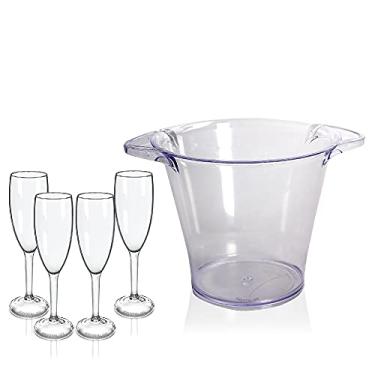 Imagem de Kit Balde de Gelo e 4 Taças Champanhe Acrílico