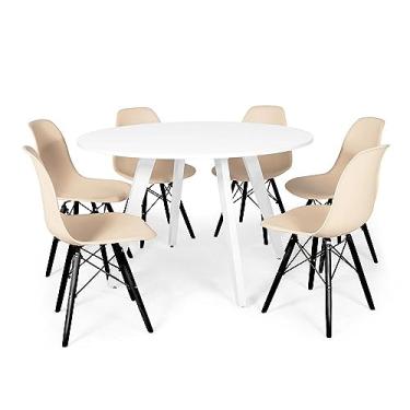 Imagem de Conjunto Mesa de Jantar Redonda Amanda 120cm Branca com 6 Cadeiras Eames Eiffel Base Preta - Nude