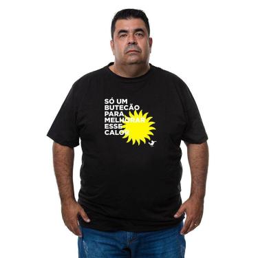 Imagem de Camiseta Masculina Plus Size Algodao Frase Só Butecao Para Melhorar Calor Com Abridor de Garrafas