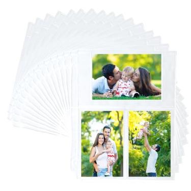 Imagem de Samsill Pacote com 50 páginas de álbum de fotos ultra claras 10 x 15 para fichário de 3 anéis, formato misto, capas para fotos de arquivo, suportes de fotos, carregamento superior de 3 bolsos, total