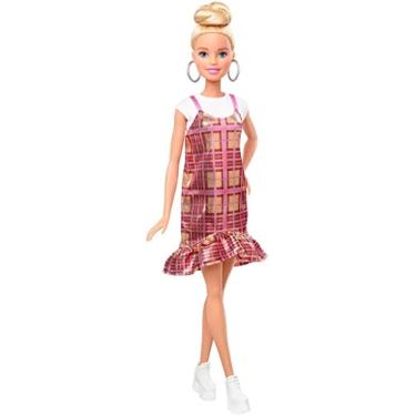 Imagem de Boneca Barbie Fashionista 142 Loira Mattel Coque Brinco Argola Grande Vestido Brilhante