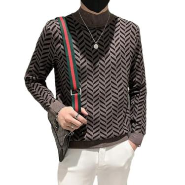 Imagem de Suéter coreano de malha de gola rolê solta roupas masculinas outono pulôver casual solto combina com tudo tops quentes, Marrom, Small