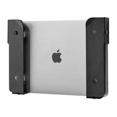 Imagem de CaSZLUTION Suporte de parede e embaixo da mesa, suporte universal de armazenamento de laptop para dispositivos de até 3 cm de espessura, Macbooks, superfície, teclados, tablets e mais (preto metálico)