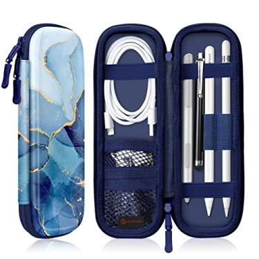 Imagem de Fintie Capa com suporte para Apple Pencil Pro, Apple Pencil (USB-C/1ª/2ª geração), bolsa de transporte de couro PU compatível com caneta, cabo USB, Samsung Stylus, Ocean Marble