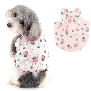 Imagem de Ranphy Vestido de cachorro para meninas pequenas camiseta de animal de estimação com estampa floral e cereja filhote de cachorro primavera verão roupas chihuahua yorkie gatos, rosa, XGG
