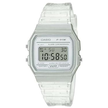 Imagem de Casio Coleção Masculina Pulseira Automática de Resina, Transparente, Relógio Casual 22 (Modelo: F-91WS-7EF)