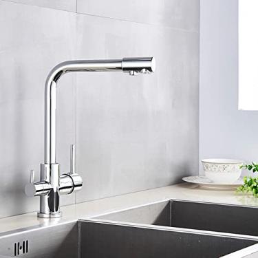 Imagem de Torneira de cozinha de água pura de latão preto e branco alça dupla água potável quente e fria filtro de 3 vias torneiras misturadoras de cozinha, cromado, A, 1