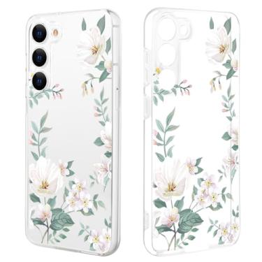 Imagem de Tcaraersing Capa transparente para Samsung Galaxy S23 com design de flor, estampa floral fofa TPU macio fino ajuste fino capa de telefone transparente à prova de choque para meninas mulheres Galaxy S23 6,1 polegadas, Magnólia