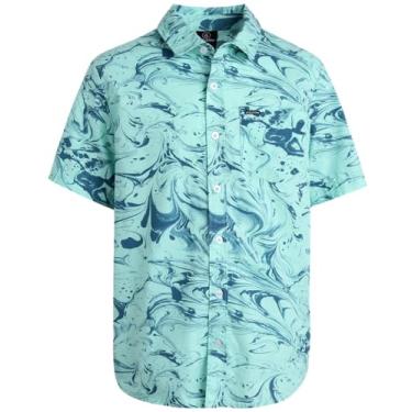 Imagem de Volcom Camisa de botão para meninos - Camisa havaiana casual de algodão de manga curta - Camisa infantil com colarinho para meninos (8-16), Aqua, 16