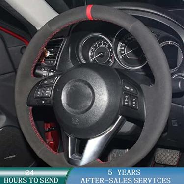 Imagem de JEZOE Capa de volante de carro personalizada costurada à mão em couro, para Mazda 3 Axela 2013-2016 Mazda 6 Atenza 2014-2017 Mazda 2 2015-2017 CX-3