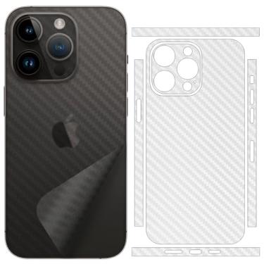 Imagem de SUKIDIOVQ Pacote com 2 adesivos para iPhone 15 Pro, película transparente de fibra de carbono brilhante, vinil, película protetora de vidro ultraleve