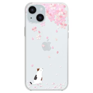 Imagem de Blingy's Capa para iPhone 15, estilo gato fofo com padrão de flor de cerejeira desenho animado divertido design de animal transparente macio TPU capa protetora transparente compatível com iPhone 15 6,1 polegadas (gato branco)