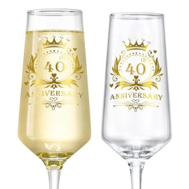 Imagem de ROXBURGH 40º aniversário de casamento taças de champanhe presente strass cravejado, decorações de 40º aniversário 200 ml taças de champanhe cristal conjunto de 2, presente de casamento, casais