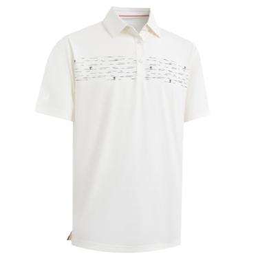 Imagem de Rouen Camisetas masculinas de golfe de manga curta com estampa no peito, ajuste seco, absorção de umidade, camisas polo esportivas casuais para homens, Creme1, XXG