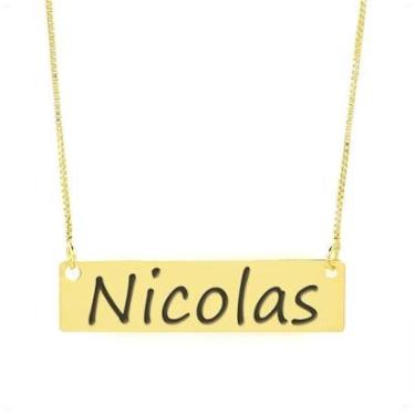 Imagem de Colar Nome Personalizado Chapinha Gravação Nicolas Banhado Ouro 18K - 999004098-Feminino