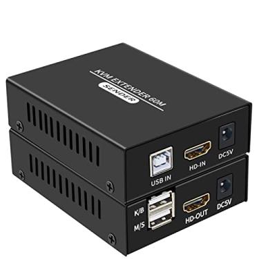 Imagem de Extensor KVM HDMI 60M sobre Cat5e Cat6 1080P HDMI USB KVM Extender Transmissão com Loop out Suporte USB Teclado Mouse Extensão