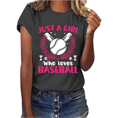 Imagem de Camiseta feminina de beisebol PKDong Just A Girl Who Love Baseball com estampa de letras engraçadas de manga curta, Cinza escuro, G