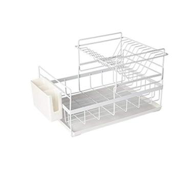 Imagem de HGYJ Escorredor de louça, prateleira de drenagem de mesa de camada dupla de cozinha caixa de armazenamento prateleira de tigela preta, branca