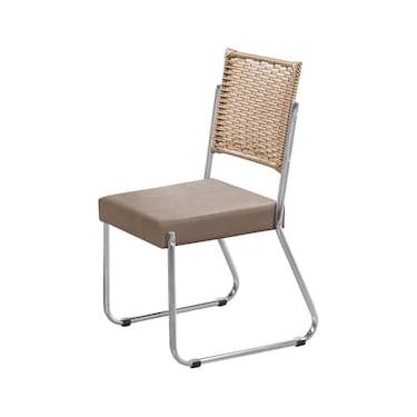 Imagem de Cadeira de Jantar Aço Nobre Claudia com Encosto em Junco e Assento Estofado Revestido em Courino Sintético