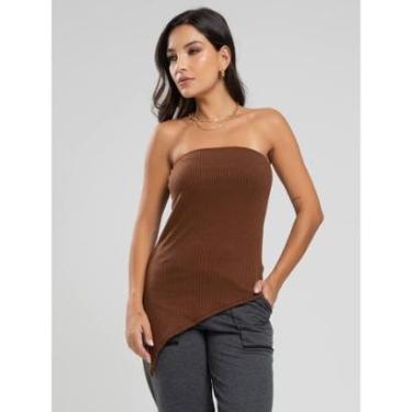 Imagem de Blusa Tomara Que Caia Assimétrica Fenda Lateral Canelada Moda Casual Feminina-Feminino