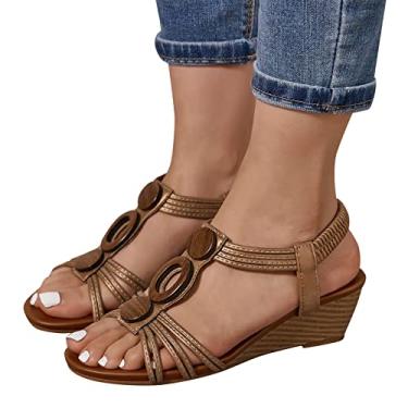 Imagem de Sandálias femininas casuais, plataformas, modernas, sandálias de verão com bico aberto, sandálias sem fecho, sandálias femininas elegantes de verão, Bronze, 7