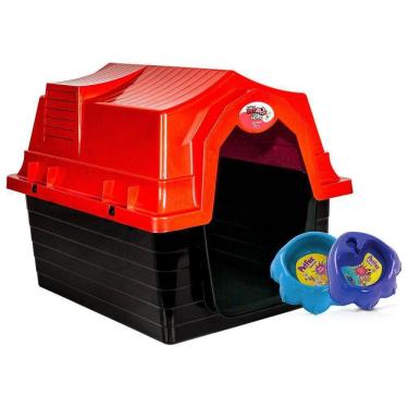 Imagem de Casinha de cachorro n1 vermelha com comedouro e bebedouro