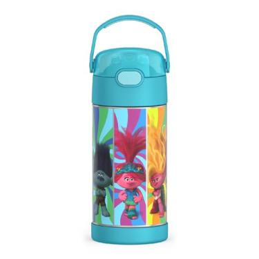 Imagem de THERMOS FUNTAINER Garrafa de água com canudo - 340 g - Garrafa de água infantil isolada a vácuo de aço inoxidável com tampa, Trolls 3