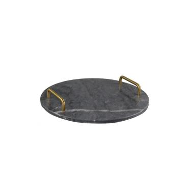 Imagem de Bandeja Decorativa de Mármore Preto e Dourado 30cm RJC0021 BTC