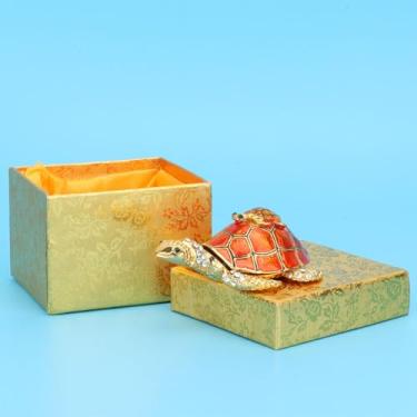 Imagem de Caixa de bugigangas pintada à mão, esmaltada mãe filho tartaruga animal estatueta joia anel titular caixa decorativa diamante brilhante ornamentos caixa de lembrança /529