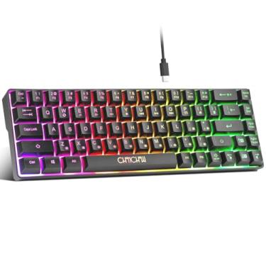 Imagem de CHONCHOW Mini teclado RGB 60% para jogos, 68 teclas, pequeno, compacto, USB, com fio, arco-íris, iluminado, retroiluminado, para Xbox PS4 PS5 PC Laptop Gamer
