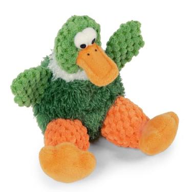 Imagem de goDog Brinquedo de pelúcia para cães com estampa de pato sentado da Checkers Just for Me, tecnologia de proteção de mastigar – verde, mini