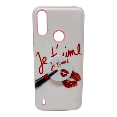 Imagem de Capa Celular Compatível com Motorola Moto E7 Power XT2097-5 Com Suport Para Dedos (Branco Je T´aime)