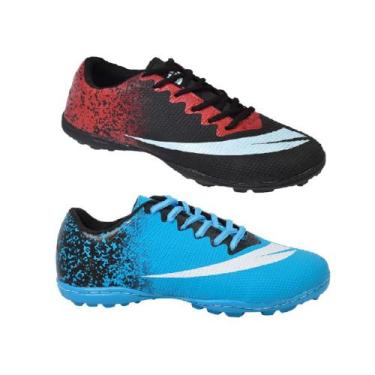 Imagem de Chuteira Society Adulto Infantil 2 Pares - Perflex, Azul celeste, Pret