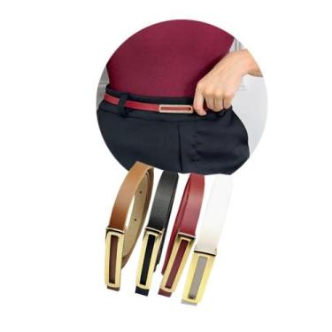 Imagem de Cinto Fino Feminino Fivela Alongada Dourada Tendência Modinha: Kit 4 C