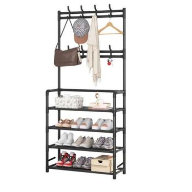 Imagem de Arara Sapateira e Cabideiro Rack Suporte Organizador 4 Prateleiras com