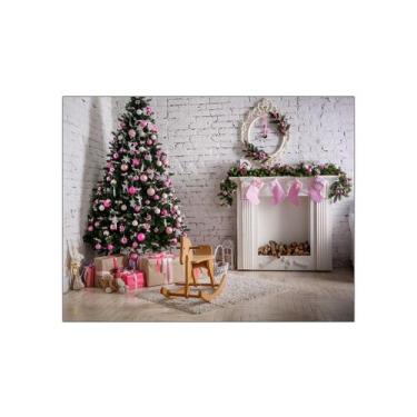 Imagem de Fundo Fotográfico 1,55 X 1,20 - Natal Branco e Rosa 076 - Via Cores