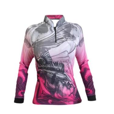 Imagem de Camisa Blusa de Pesca Pescaria  Feminina Tucunare Rosa Proteção Solar 