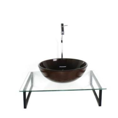 Imagem de Kit Cuba Vidro Redonda 10Mm Marrom Tampo 50Cm Incolor - Cubas E Gabine