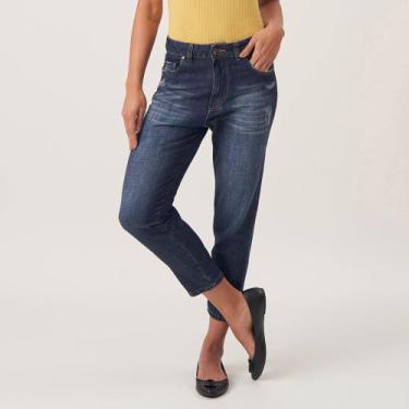 Imagem de Calça Jeans Mom Capri Cintura Alta Azul Escuro - Bloom, Azul escuro, 3