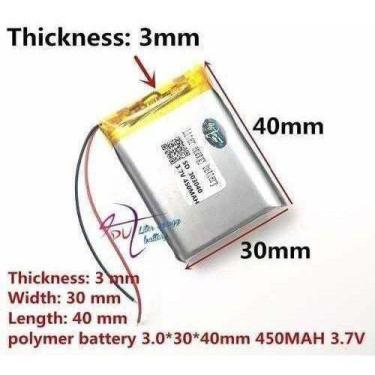 Imagem de (3pcs)bateria 3,7v 450mah 3mm X 30mm X 40mm  C/2 Fios - bgb