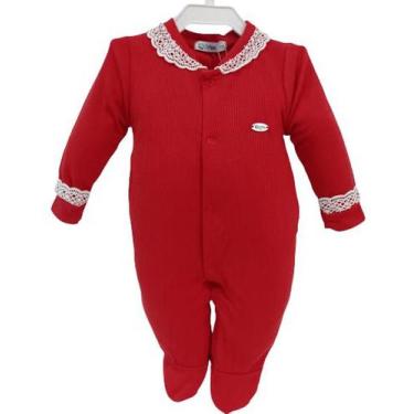 Imagem de Macacão Longo Canelado Renda Luxo Bebê Menina Zafielo Rf 546, Vermelho