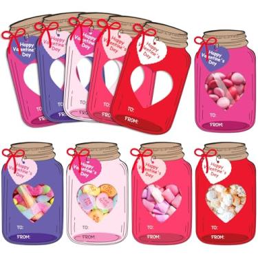 Imagem de JarThenaAMCS Conjunto de 40 porta-doces para o dia dos namorados, rosa, roxo, coração, pedreiro, cartões de papel com sacos de petisco que não são doces para lembrancinhas para troca de brindes DIY