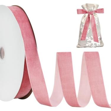 Imagem de TONIFUL Fita de veludo ouro rosa rosa 2,5 cm x 25 m, fitas de veludo vintage, para decoração de guirlanda de Natal, ornamentos artesanais artesanais para embrulho de presente e fabricação de laço, embalagem de buquê de dia dos namorados